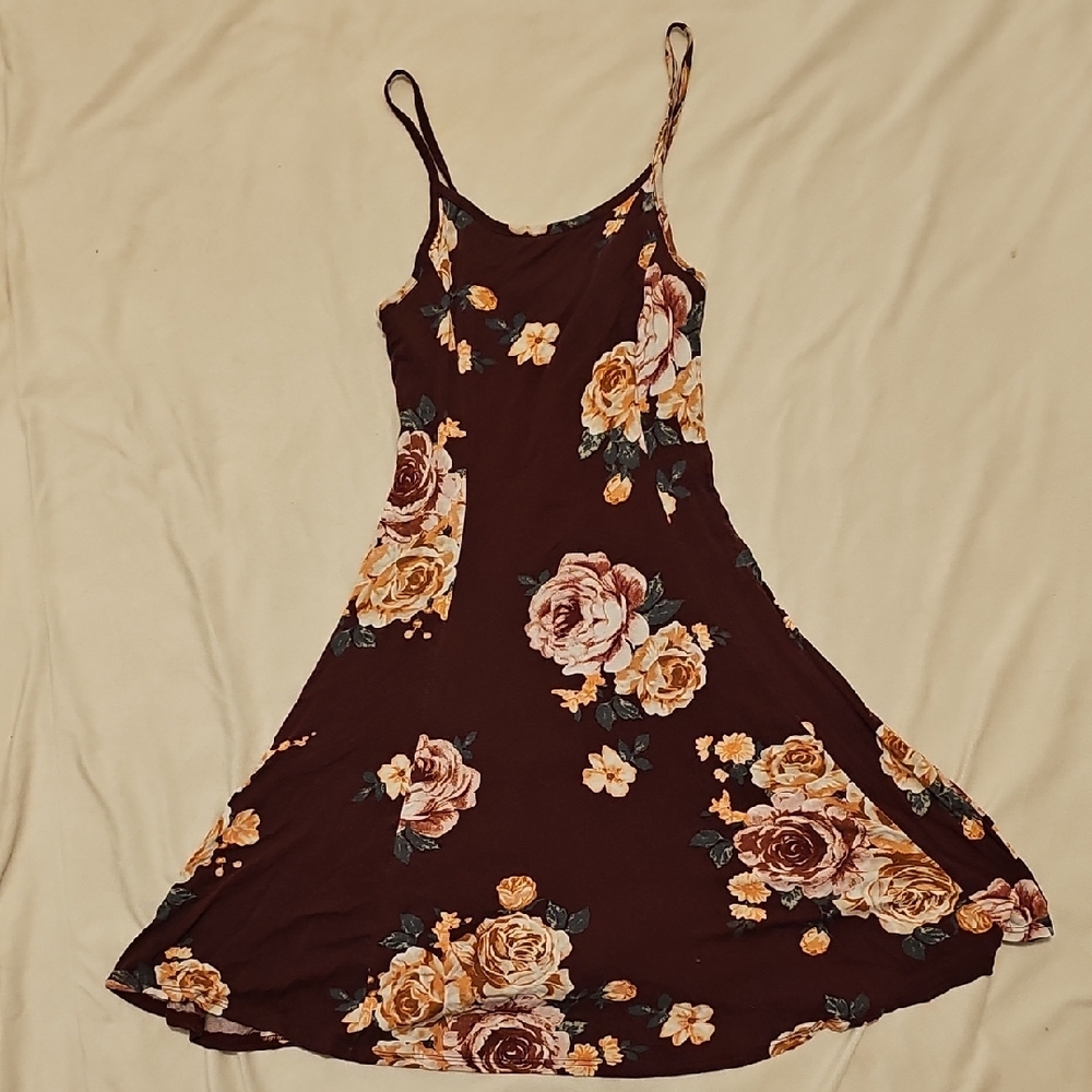 Burgandy Cami Dress With Flowers